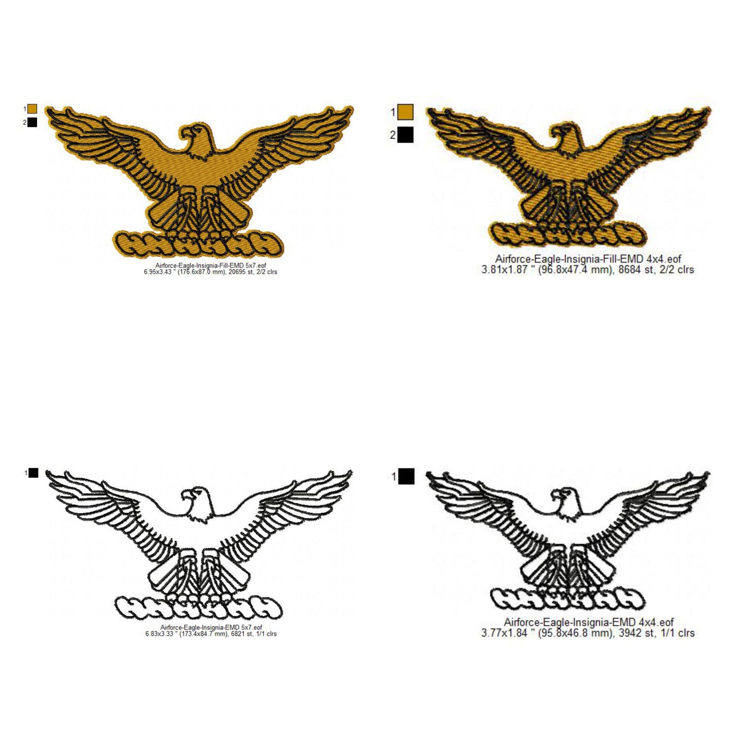 United States Air Force USAF Eagle Insignia Machine Embroidery Digitized Design Files