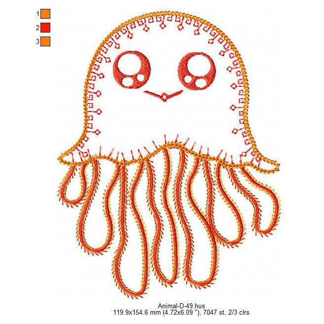 Jelly Fish Animal Machine Embroidery Digitized Design Files