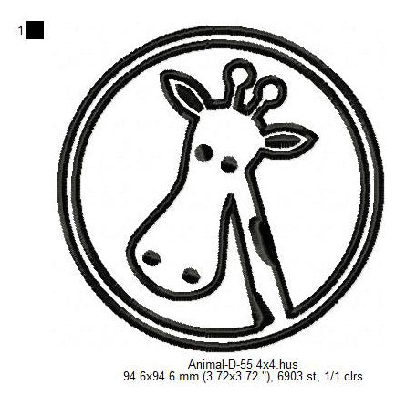 Giraffe Line Art Animal Machine Embroidery Digitized Design Files