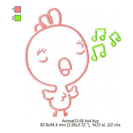 Bird Singing Swirl Line Art Animal Machine Embroidery Digitized Design Files