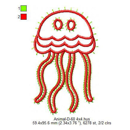 Jelly Fish Swirl Sea Creature Animal Machine Embroidery Digitized Design Files