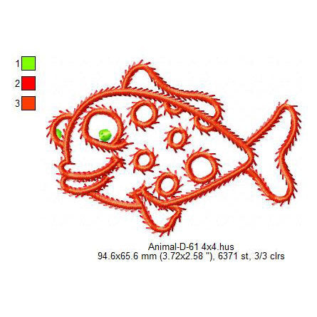 Sea Fish Swirl Line Art Machine Embroidery Digitized Design Files