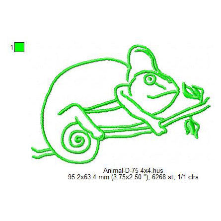 Chameleon Animal Line Art Machine Embroidery Digitized Design Files