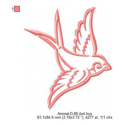 Little Bird Line Art Machine Embroidery Digitized Design Files