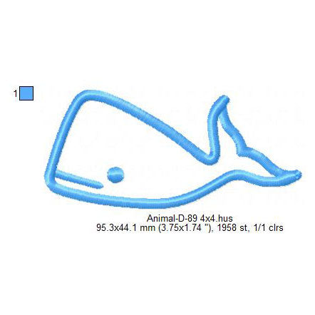Whale Outline Line Art Fish Sea Creature Machine Embroidery Digitized Design Files