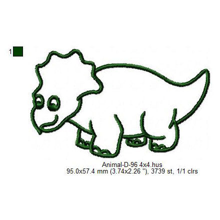 Triceratops Dinosaur Outline Animal Line Art Machine Embroidery Digitized Design Files