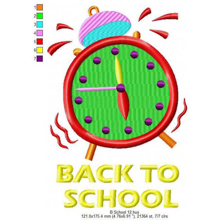 Back To School Alarm Clock Machine Embroidery Digitized Design Files