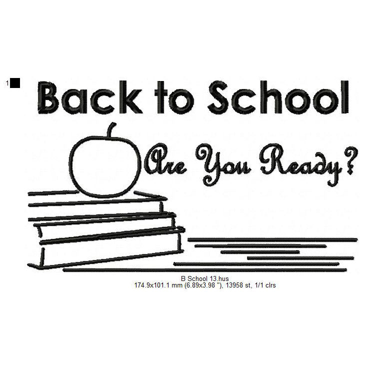 Back To School Apple On Book Table Machine Embroidery Digitized Design Files