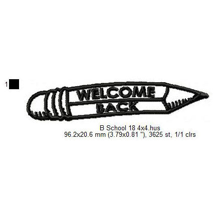 Welcome Back To School Pencil Line Art Machine Embroidery Digitized Design Files