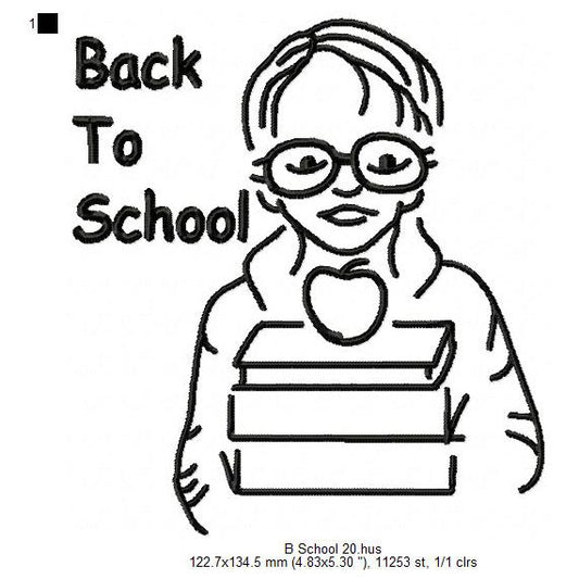 Back To School Student Stack of Books Machine Embroidery Digitized Design Files