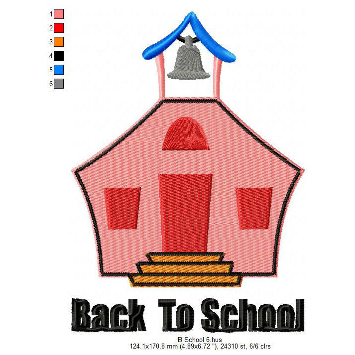 Back To School Building Bell Ringing Machine Embroidery Digitized Design Files