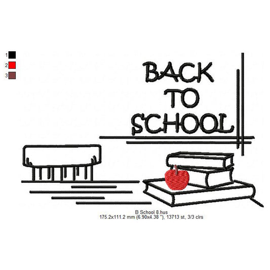Back To School Apple On Book Table Board Machine Embroidery Digitized Design Files