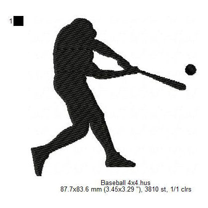 Baseball Player Playing Game Silhouette Machine Embroidery Digitized Design Files