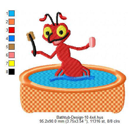 Ant Bathtub Machine Embroidery Digitized Design Files