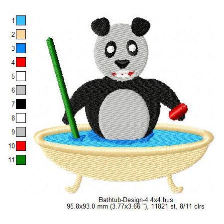 Panda Bathtub Machine Embroidery Digitized Design Files