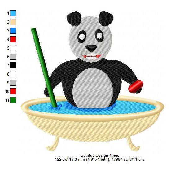 Panda Bathtub Machine Embroidery Digitized Design Files