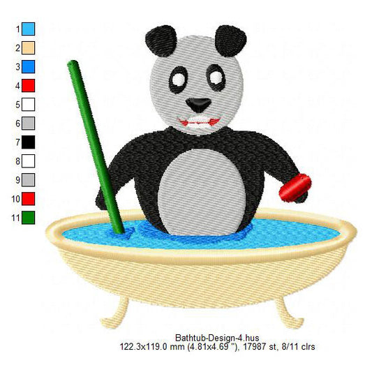 Panda Bathtub Machine Embroidery Digitized Design Files