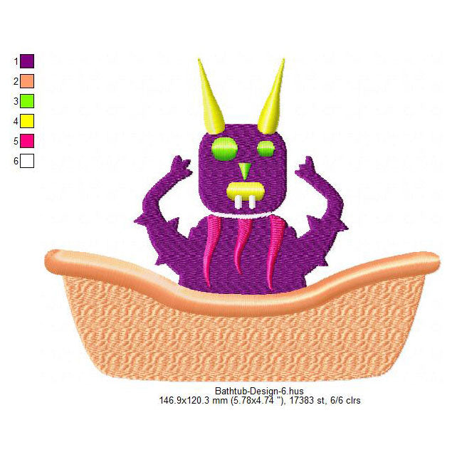 Monsters Bathtub Machine Embroidery Digitized Design Files