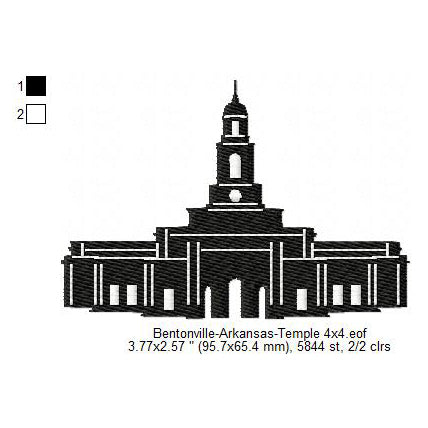 Bentonville Arkansas LDS Temple Silhouette Machine Embroidery Digitized Design Files