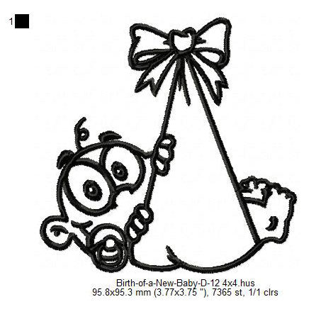 New Born Baby Child Line Art Machine Embroidery Digitized Design Files