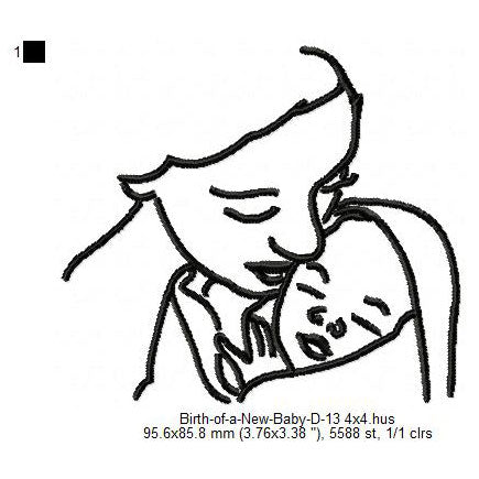Mother Care For New Born Baby Toddler Line Art Machine Embroidery Digitized Design Files