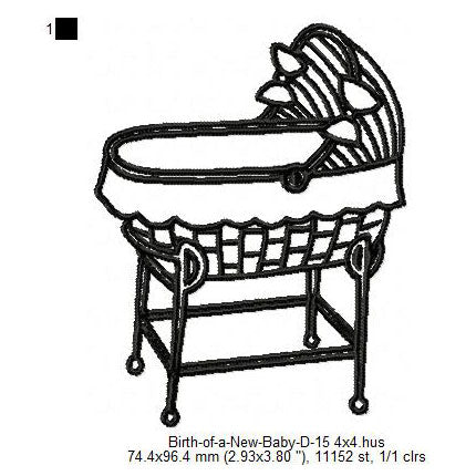 Cradle Baby Bed For New Kids Child Line Art Machine Embroidery Digitized Design