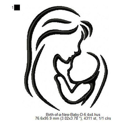 Mother With New Born Baby Child Line Art Machine Embroidery Digitized Design Files