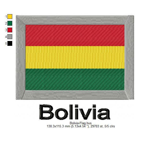 Bolivia Flag Bolivians Machine Embroidery Digitized Design Files | Dst | Pes | Hus | VP3