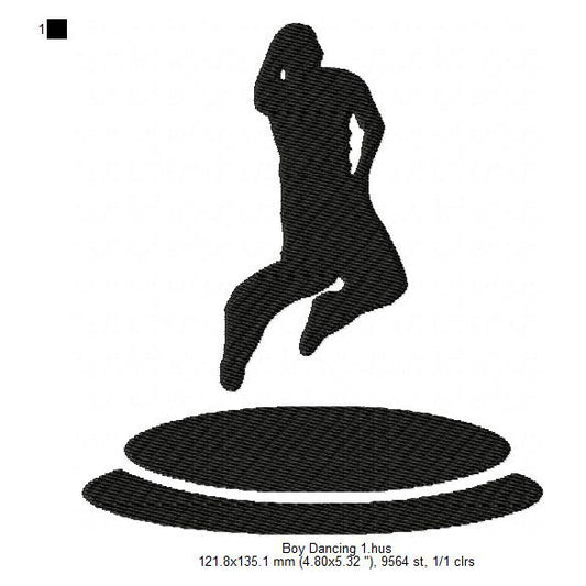 Young Man Boy Hip-Hop Dancing Silhouette Machine Embroidery Digitized Design Files