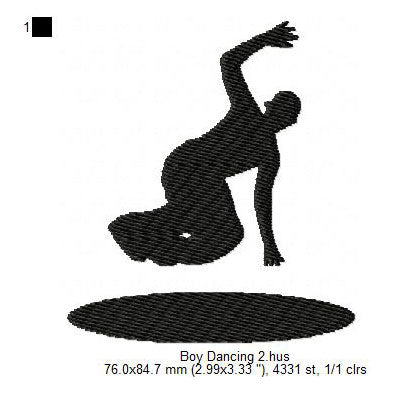Young Man Boy Hip-Hop Dancing Silhouette Machine Embroidery Digitized Design Files