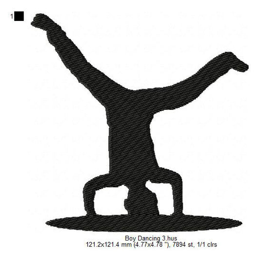 Young Man Boy Hip-Hop Dancing Silhouette Machine Embroidery Digitized Design Files