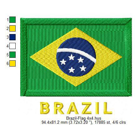 Brazil Flag Brazilian Machine Embroidery Digitized Design Files | Dst | Pes | Hus | VP3