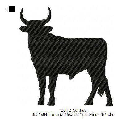 Bull Cow Shadow Silhouette Machine Embroidery Digitized Design Files