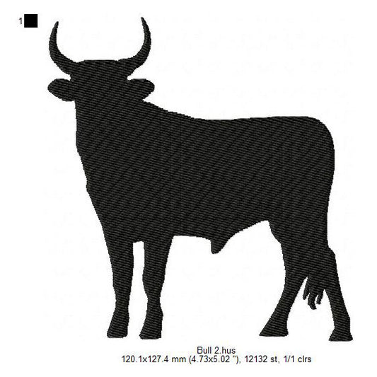 Bull Cow Shadow Silhouette Machine Embroidery Digitized Design Files