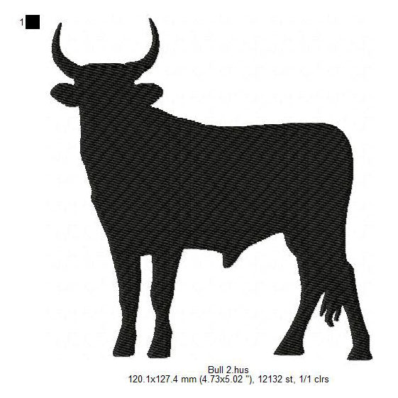 Bull Cow Shadow Silhouette Machine Embroidery Digitized Design Files