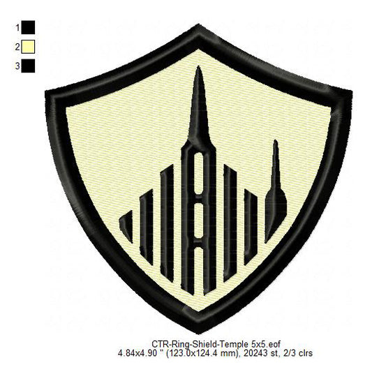 CTR Ring Shield Temple Silhouette Machine Embroidery Digitized Design Files