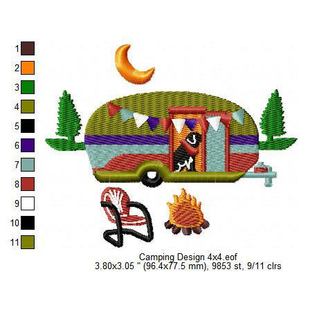 Camping Trailer Family Caravan Machine Embroidery Digitized Design Files