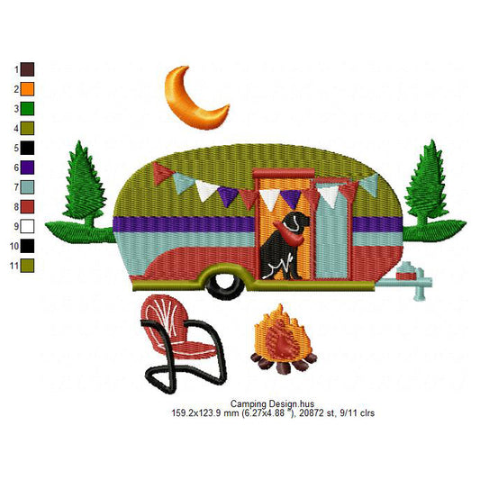 Camping Trailer Family Caravan Machine Embroidery Digitized Design Files
