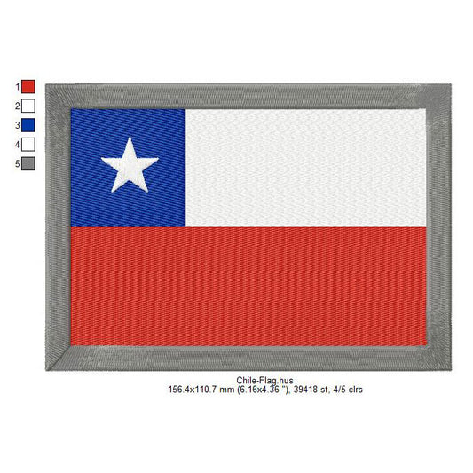 Chile Flag Chileans Machine Embroidery Digitized Design Files | Dst | Pes | Hus | VP3