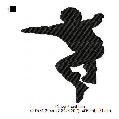 Young Man Boy Hip-Hop Dancing Silhouette Machine Embroidery Digitized Design Files