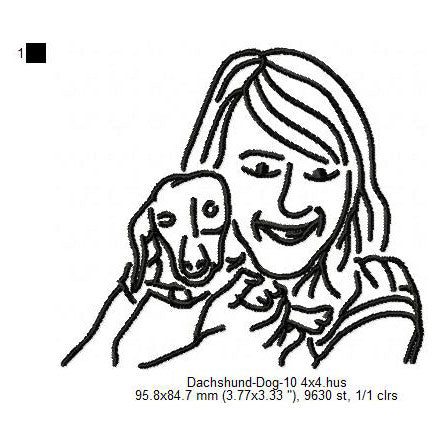 Dachshund Little Dog With Owner Line Art Machine Embroidery Digitized Design Files
