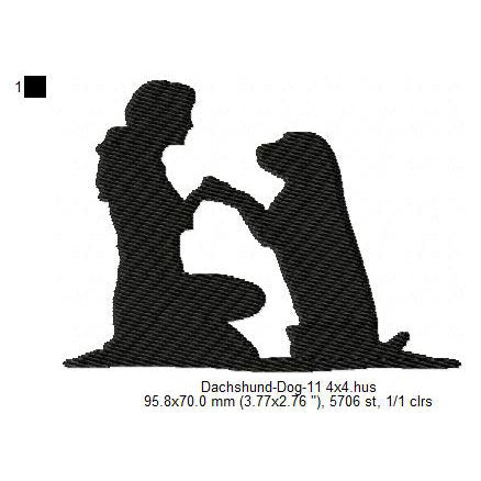Dachshund Little Dog With Owner Silhouette Machine Embroidery Digitized Design Files