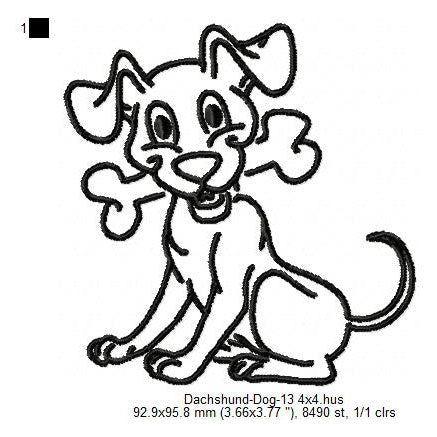 Dachshund Little Dog With Bone Line Art Silhouette Machine Embroidery Digitized Design Files