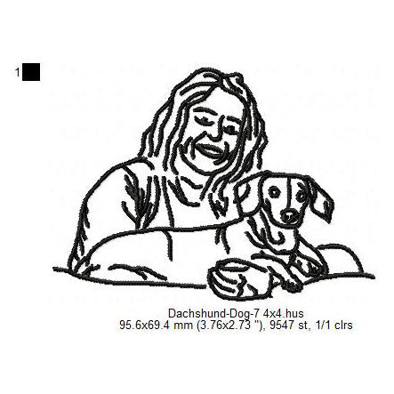 Dachshund Little Dog Line Art Silhouette Machine Embroidery Digitized Design Files