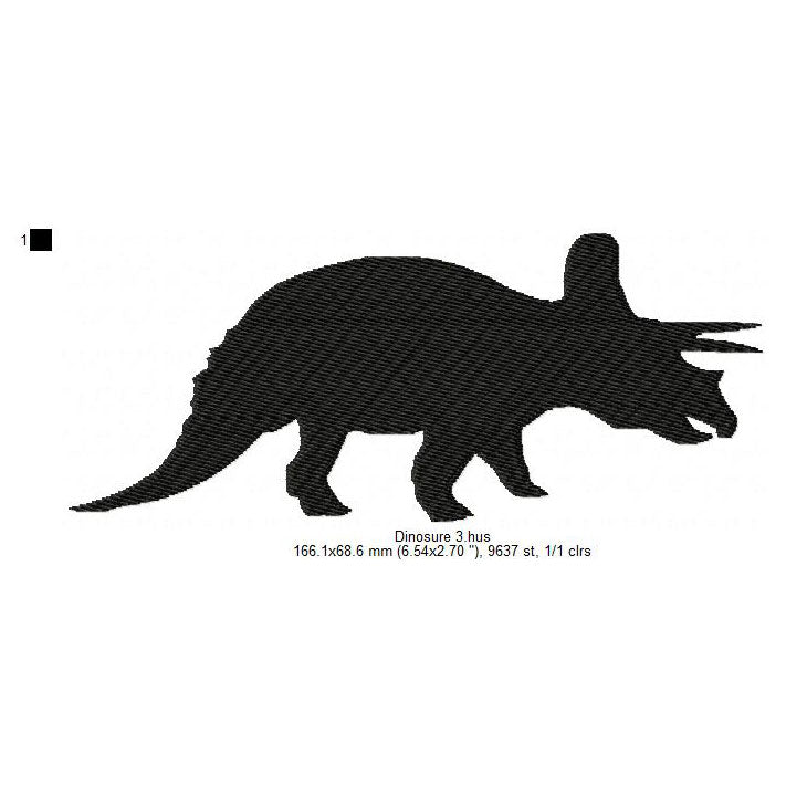 Triceratops Dinosaur Shadow Silhouette Machine Embroidery Digitized Design Files