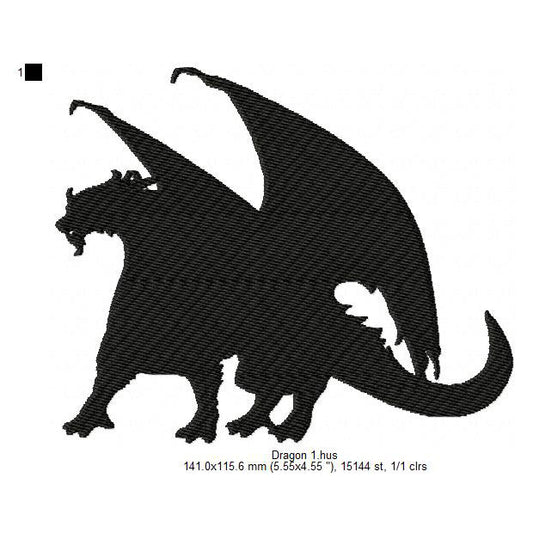 Dragon Shadow Silhouette Machine Embroidery Digitized Design Files