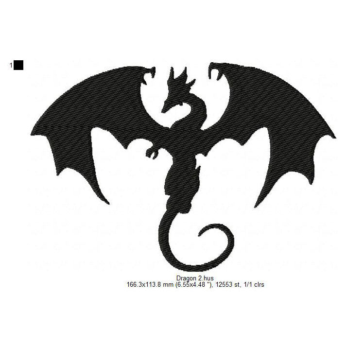 Dragon Shadow Silhouette Machine Embroidery Digitized Design Files