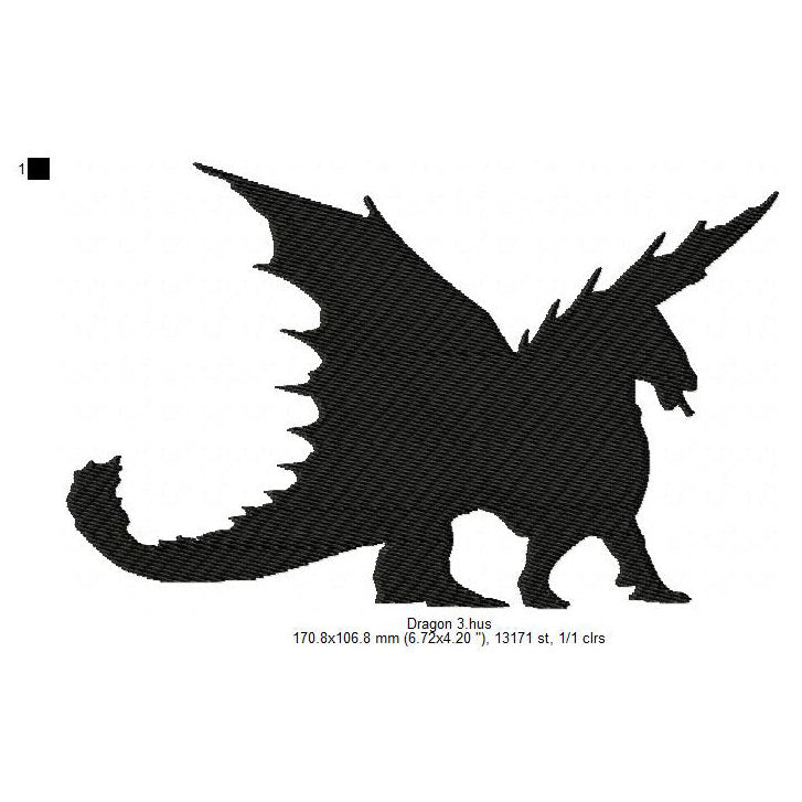 Dragon Shadow Silhouette Machine Embroidery Digitized Design Files