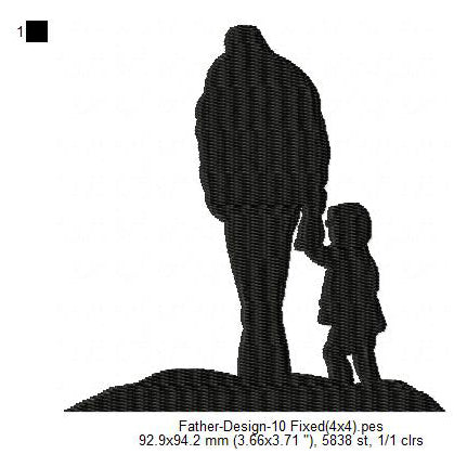 Father With Child Walking Father's Day Silhouette Machine Embroidery Digitized Design Files