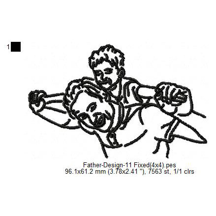 Father With Child Walking Father's Day Line Art Machine Embroidery Digitized Design Files
